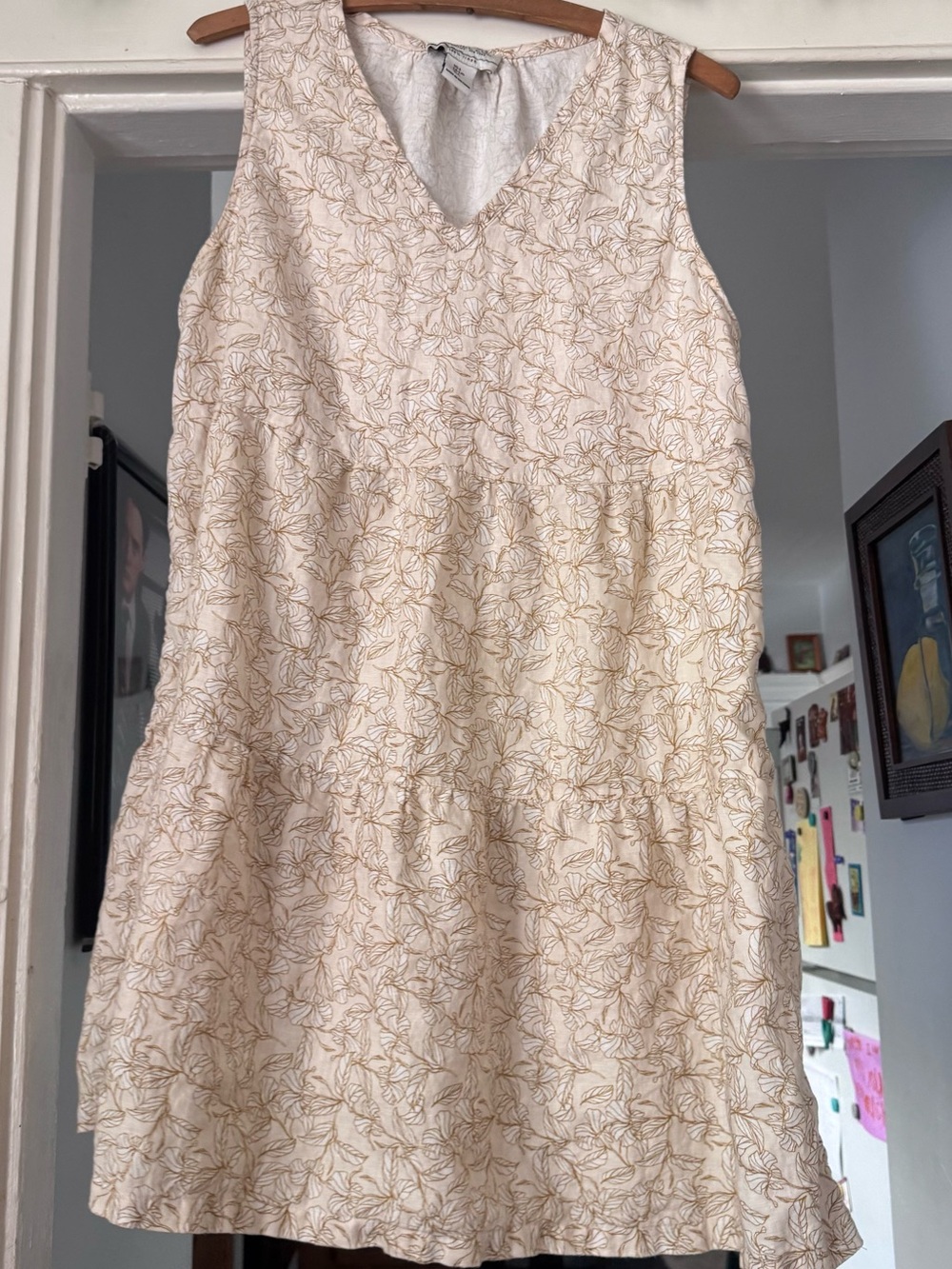 Rachel Zoe 100% Linen Floral Tiered Mini Dress Resortwear, Size Large